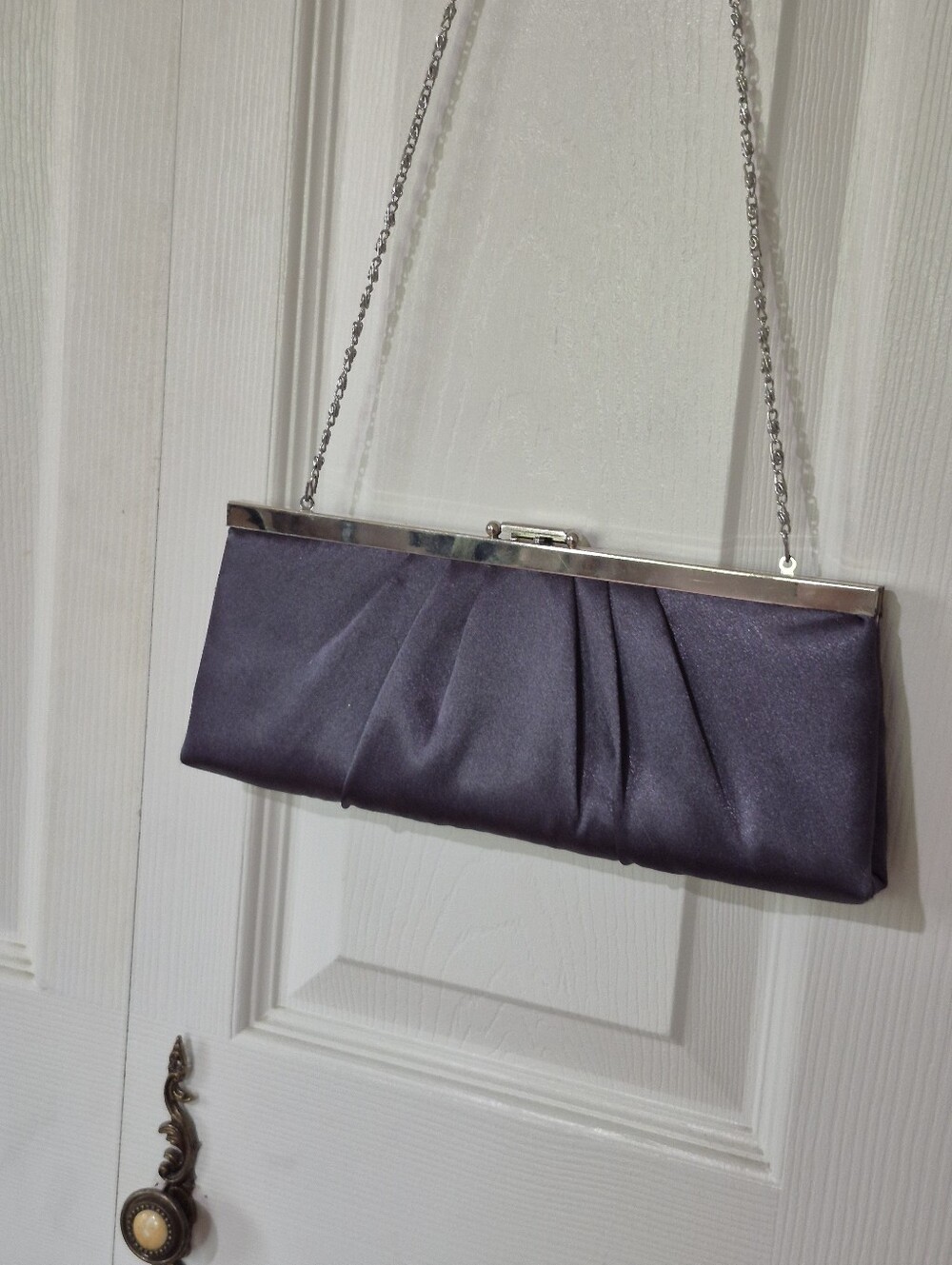 Jessica McClintock silver satin evening bag - Picture 9 of 12